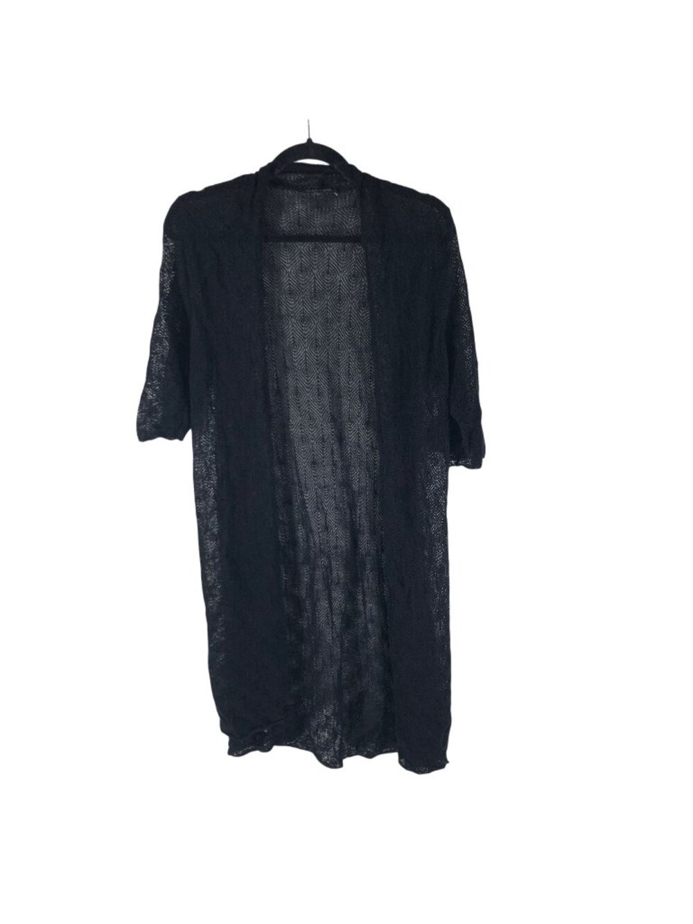 Eileen Fisher Black Sheer Open Front Cardigan Duster S 100% Wool Lightweight